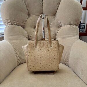 Auth KWANPEN Singapore Genuine Ostrich MINI Satchel Tote Bag